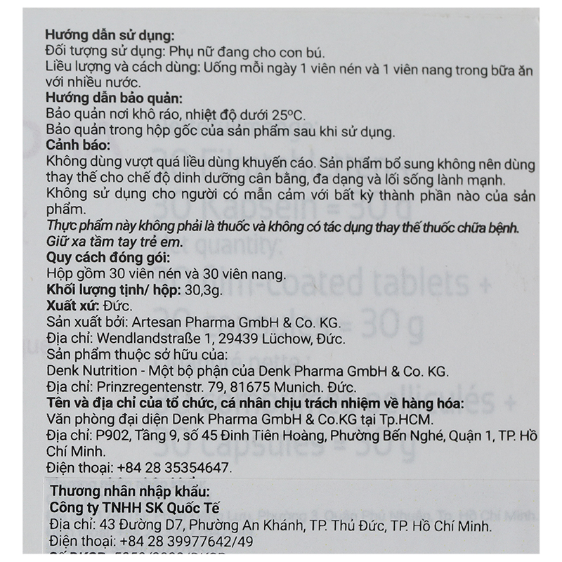 Lactonatal + DHA Denk bổ sung vitamin, khoáng chất cho phụ nữ cho con bú hộp 60 viên - 10
